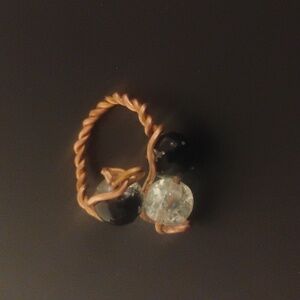 Handmade Elegant Copper and Black Beaded Clear Beaded Ring